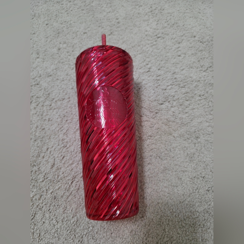 Red Swirl Starbucks Cup With Straw